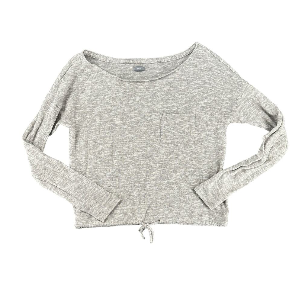 Aerie Lightweight Terry Cloth Long Sleeve Soft T-Shirt XS Gray Ties Pocket